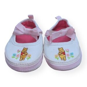 Vintage Disney Winnie the Pooh Baby Girl Crib Shoes Size 1 White Pink Mary Jane